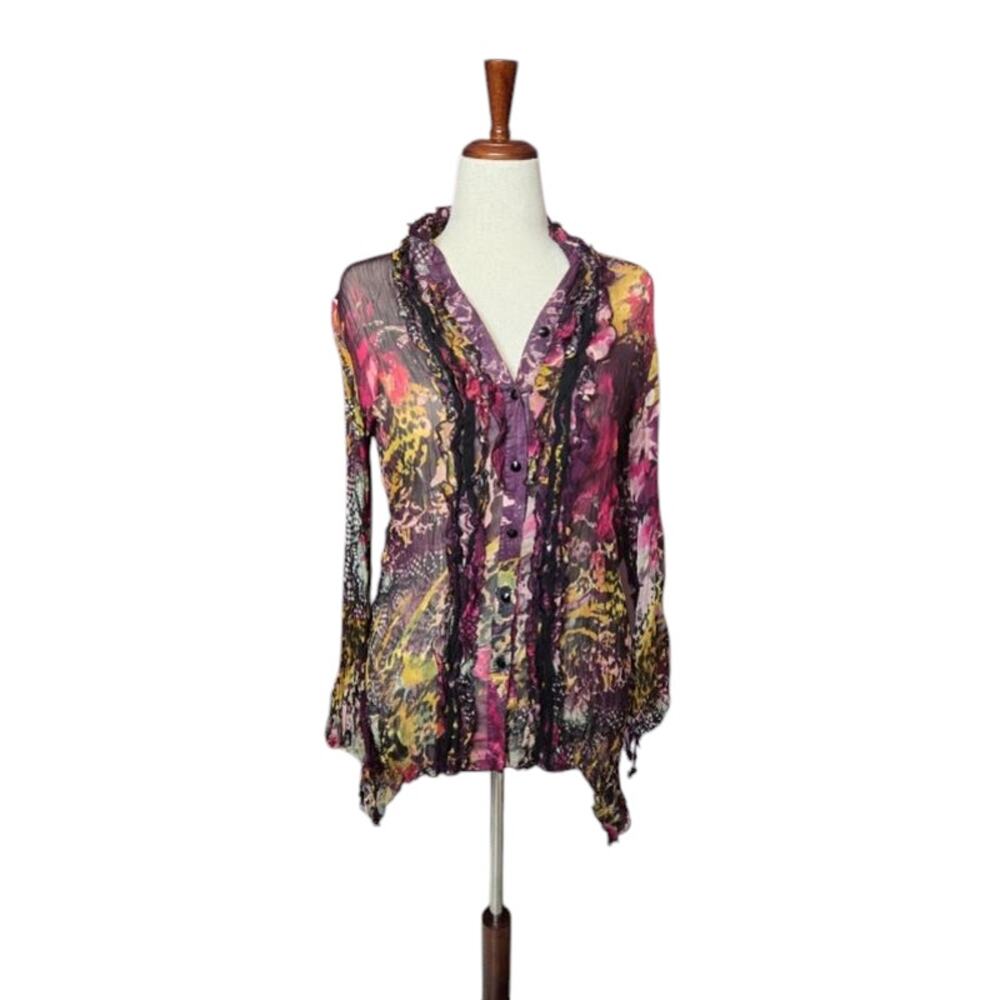 Vintage Cristina V Shirt Womens M Art To Wear Button Up‎ Top Blouse Fairy 90s
